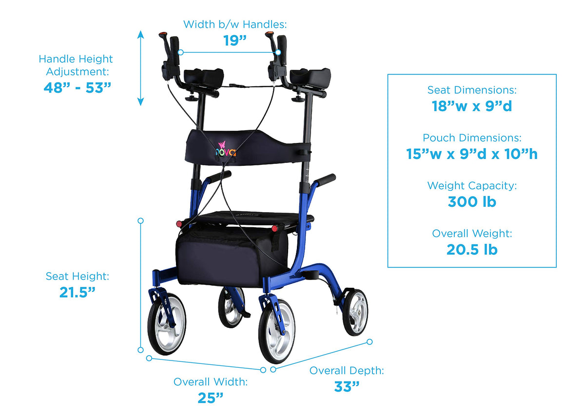 Blue Upright Rollator Walker with 10 Inch Front Wheels F7626