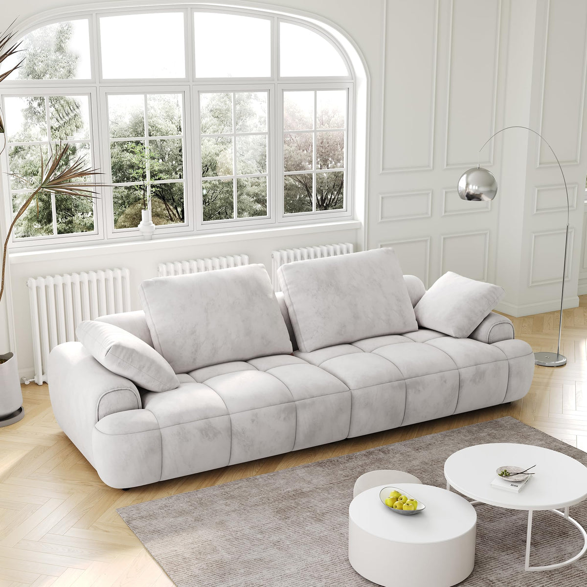 Light Gray Velvet 3 Seat Sofa with Pillow X938