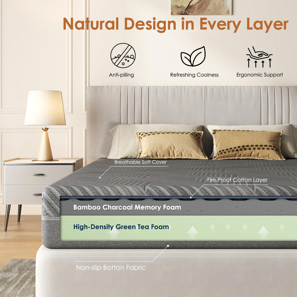 5 inch Bamboo Charcoal Gel Memory Foam Full Size Mattress H2224