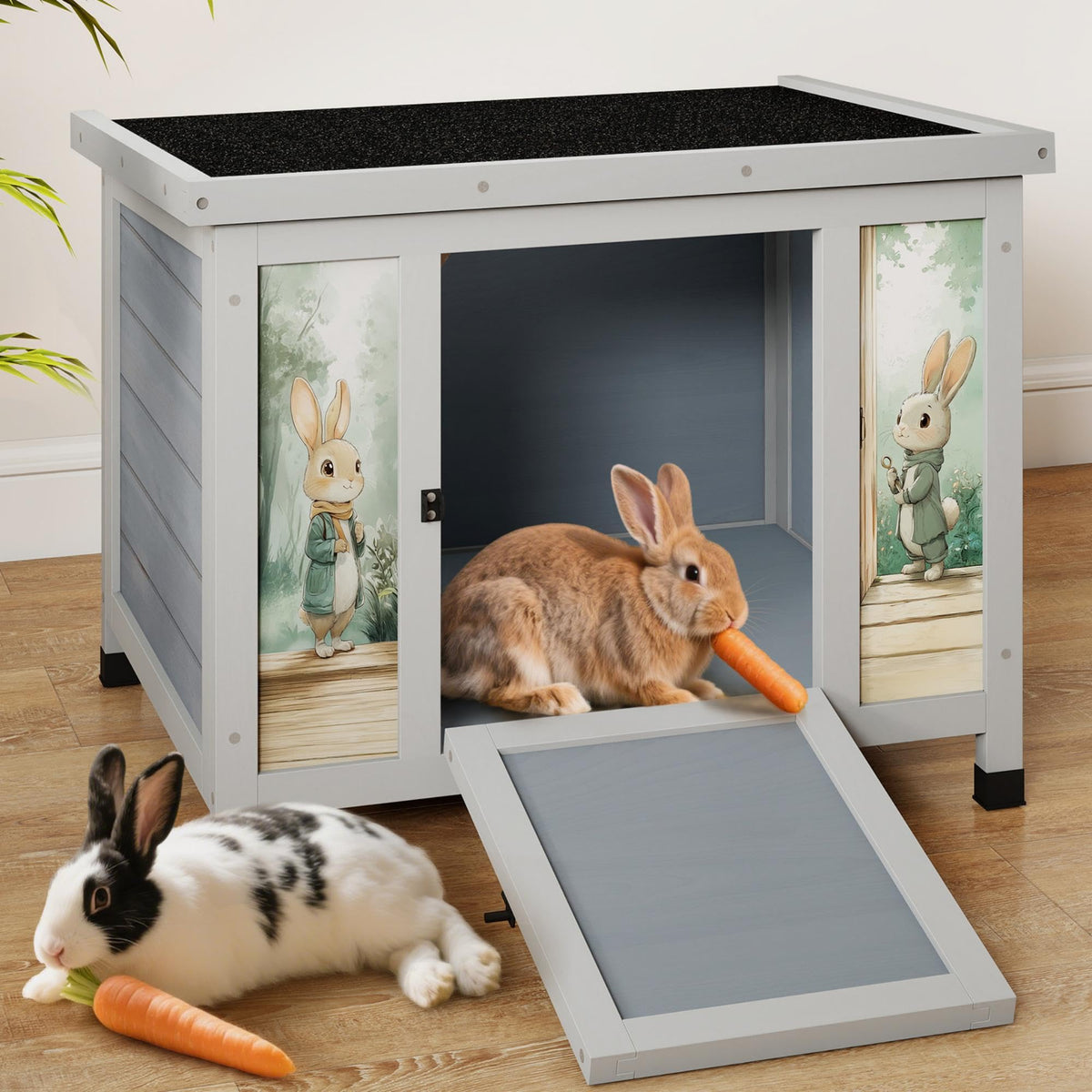 24 Inch Weatherproof Wooden Rabbit Hutch with Non-Slip Ramp W34982