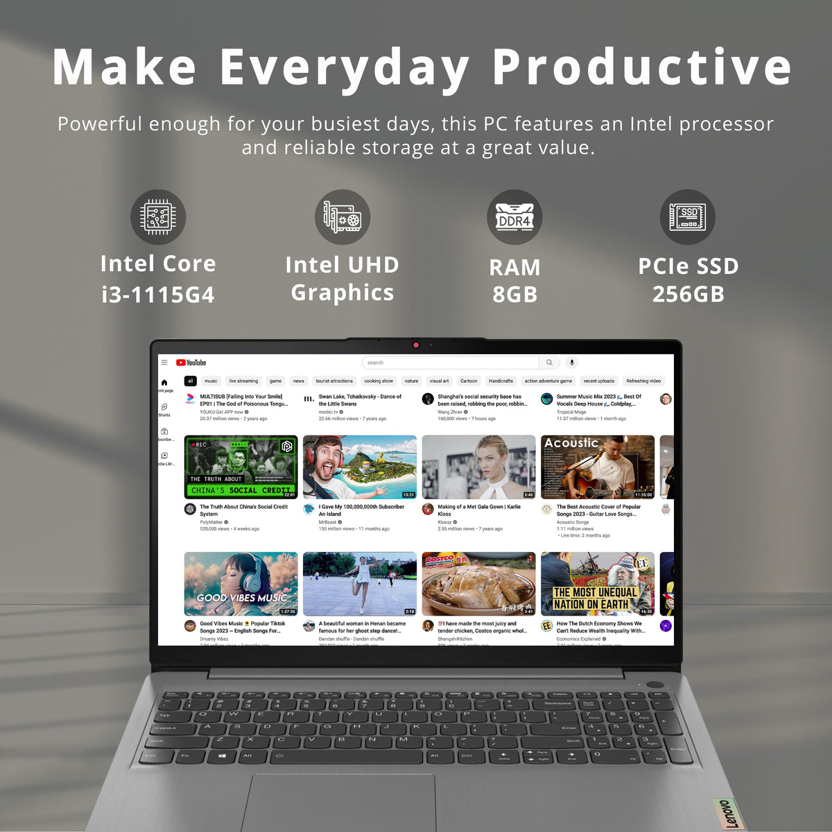 15.6" FHD Touch Laptop, Intel i3, 8GB RAM, 256GB SSD, Grey I78092