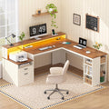63" L Shaped Desk with Drawers and Storage Shelves X368