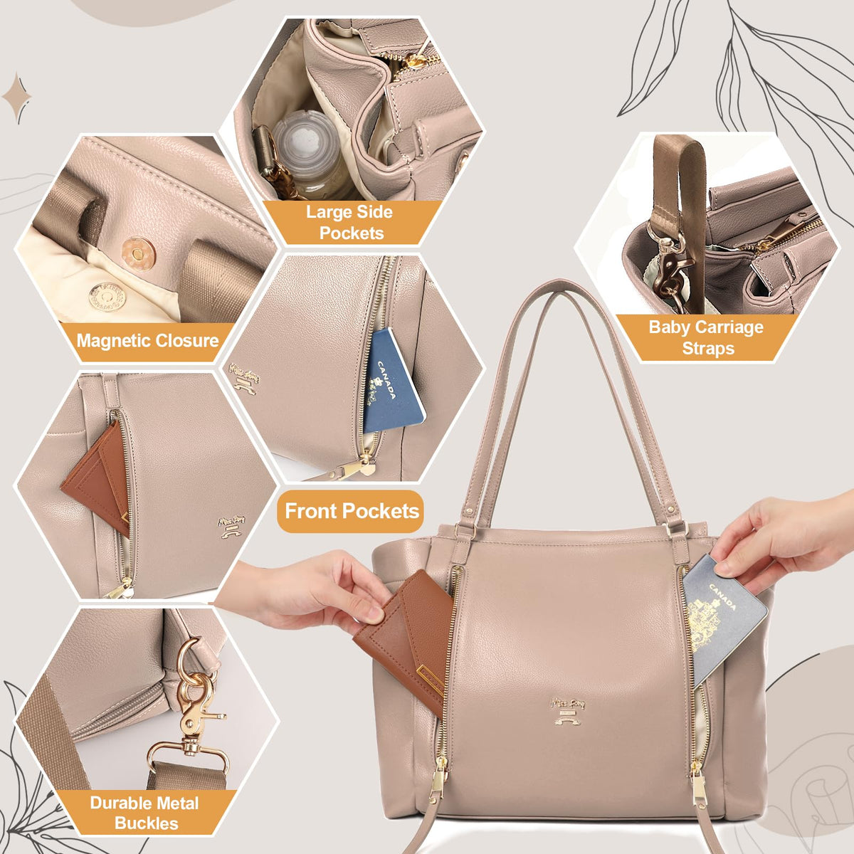 Leather Diaper Bag Tote with Mini Backpack W808