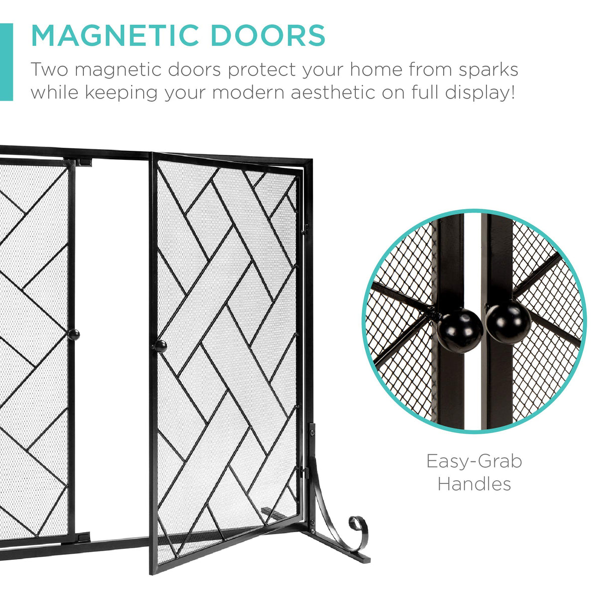 Black 2-Panel Wrought Iron Fireplace Screen P41204