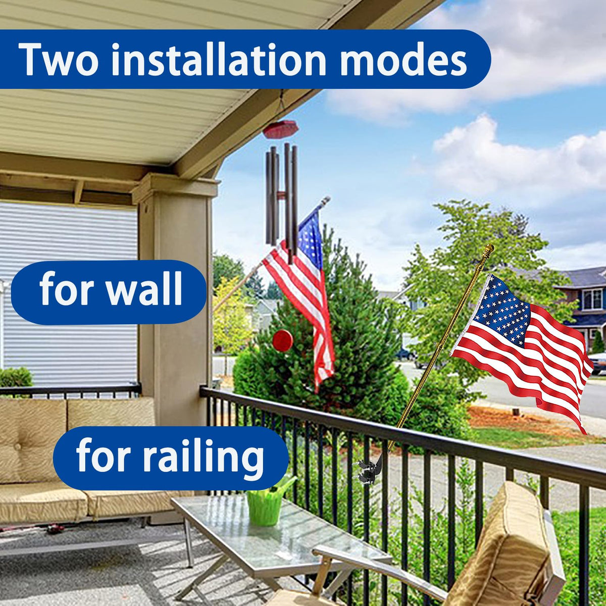 Flagpole Mount for Balcony Railing, Round and Square Railing, Black R6764