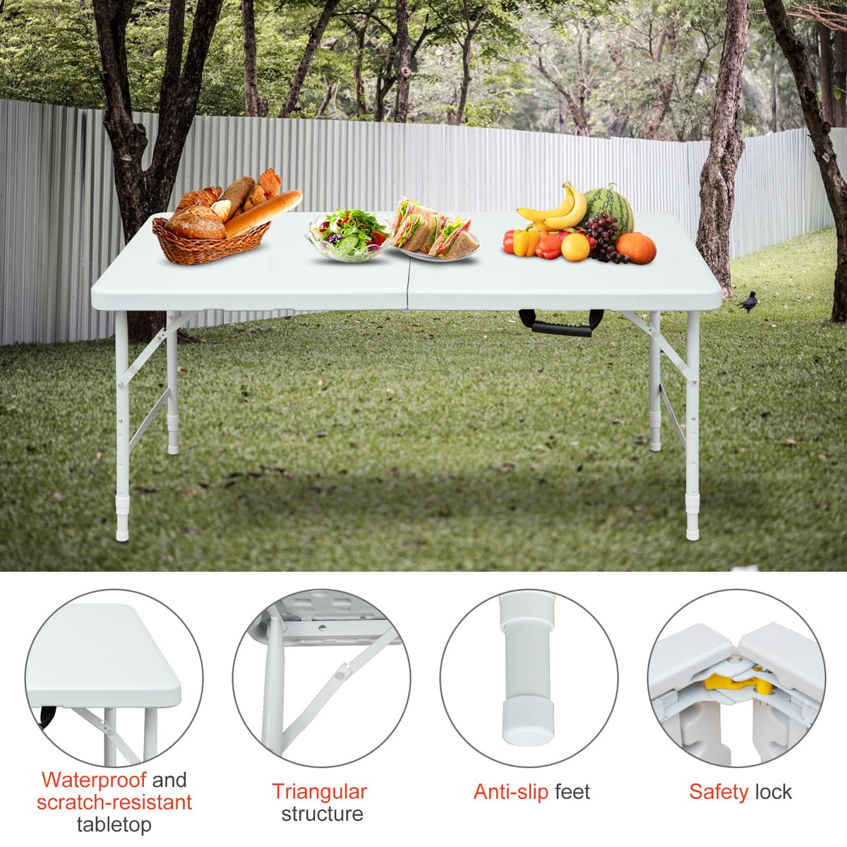 4Ft Portable Folding Table White G960