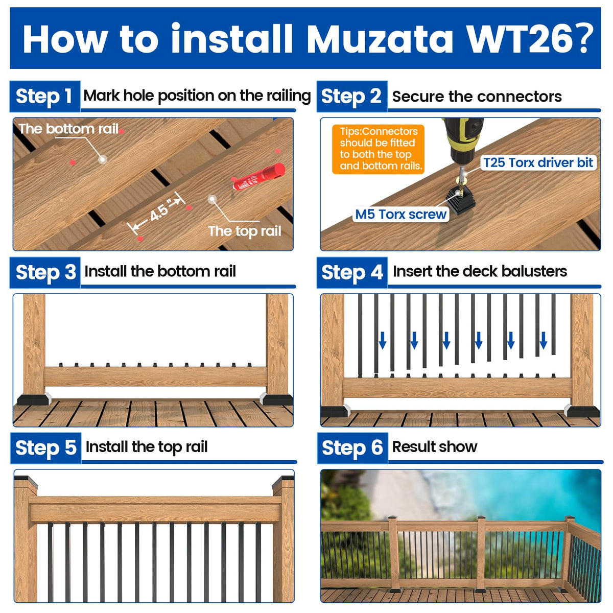 50 Pack 32" Black Aluminum Square Deck Balusters B15227
