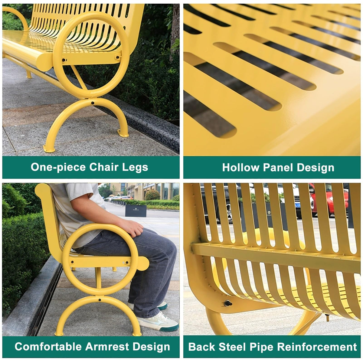 Weatherproof Metal Patio Bench with Backrest & Armrests O462