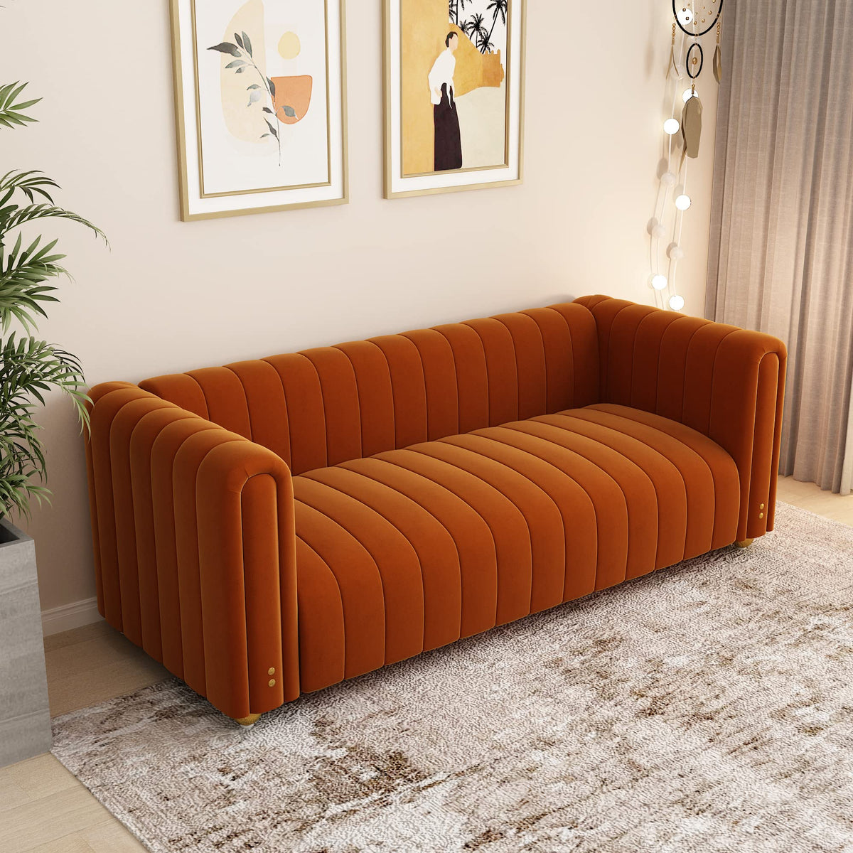 Orange Velvet 3 Seat Sofa U9673