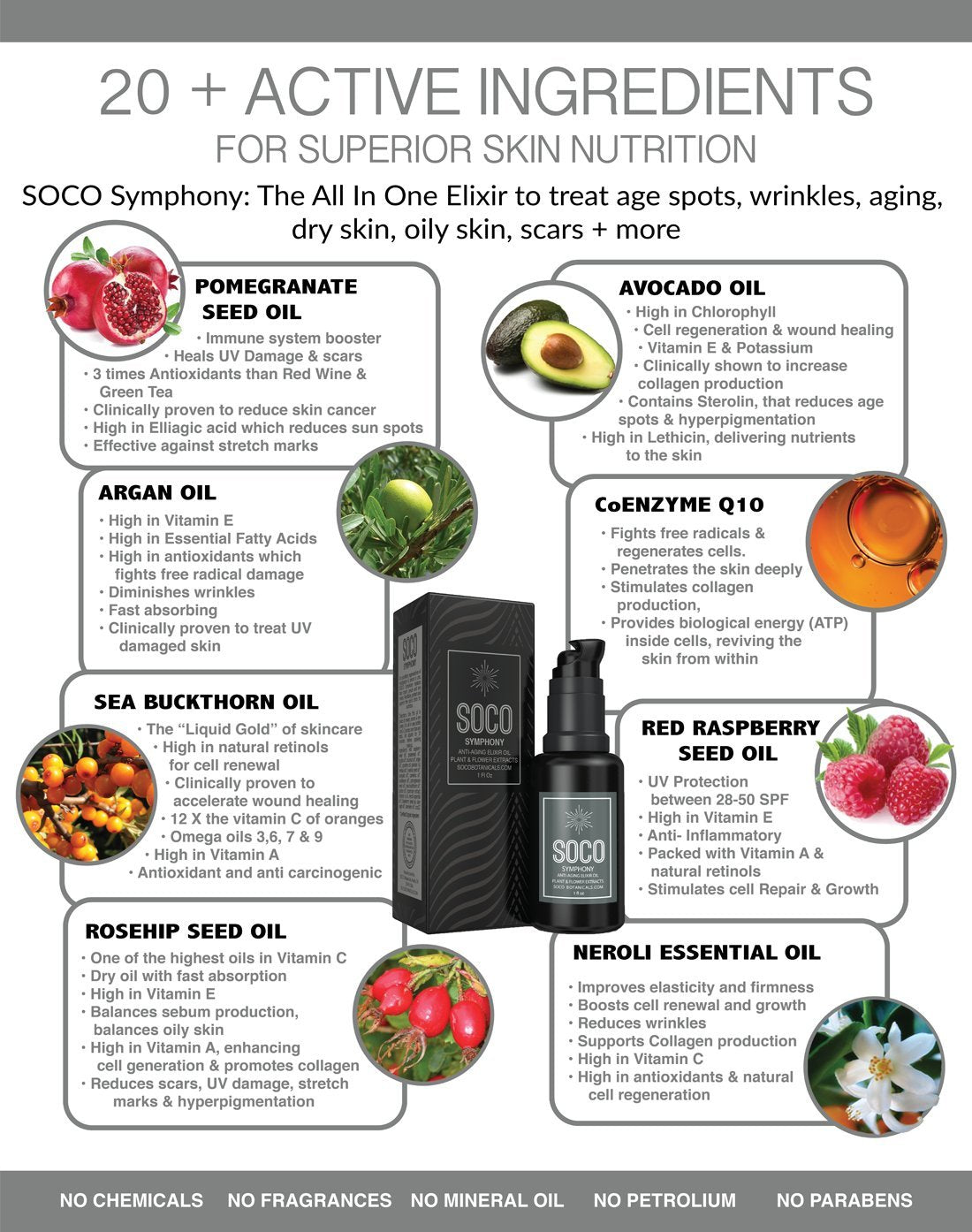 Anti Aging Organic Face Oil Serum with Sea Buckthorn, Argan, Rosehip & CoQ10 F7351