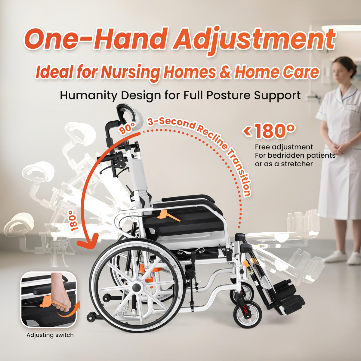 5-In-1 Fold Reclining Wheelchair with Elevating Leg Rests K60984