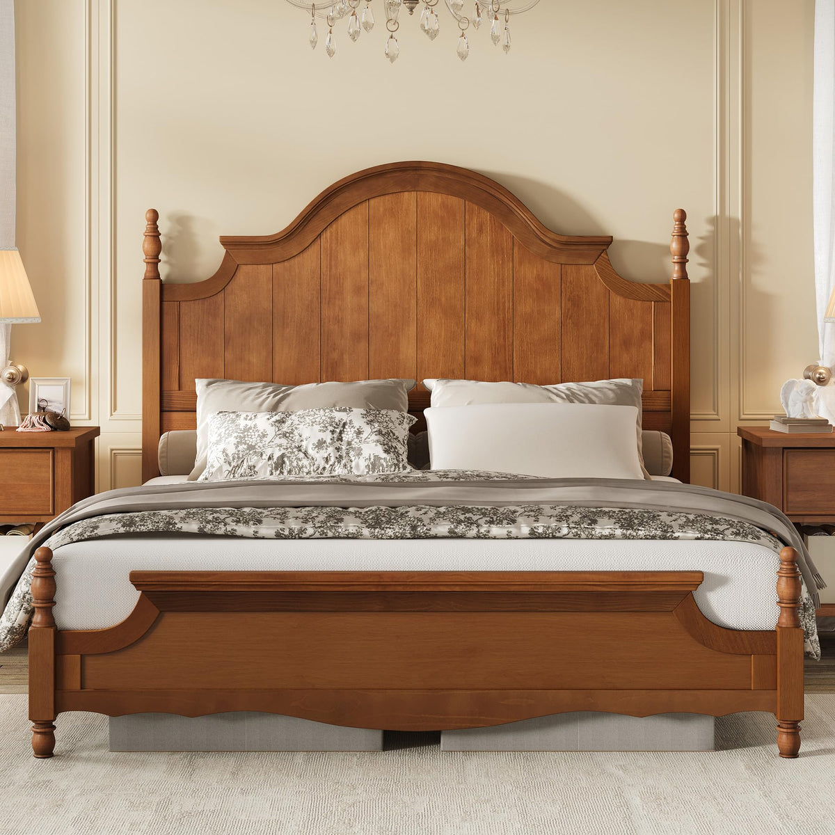 California King Solid Wood Poster Bed with Arched Headboard Z612