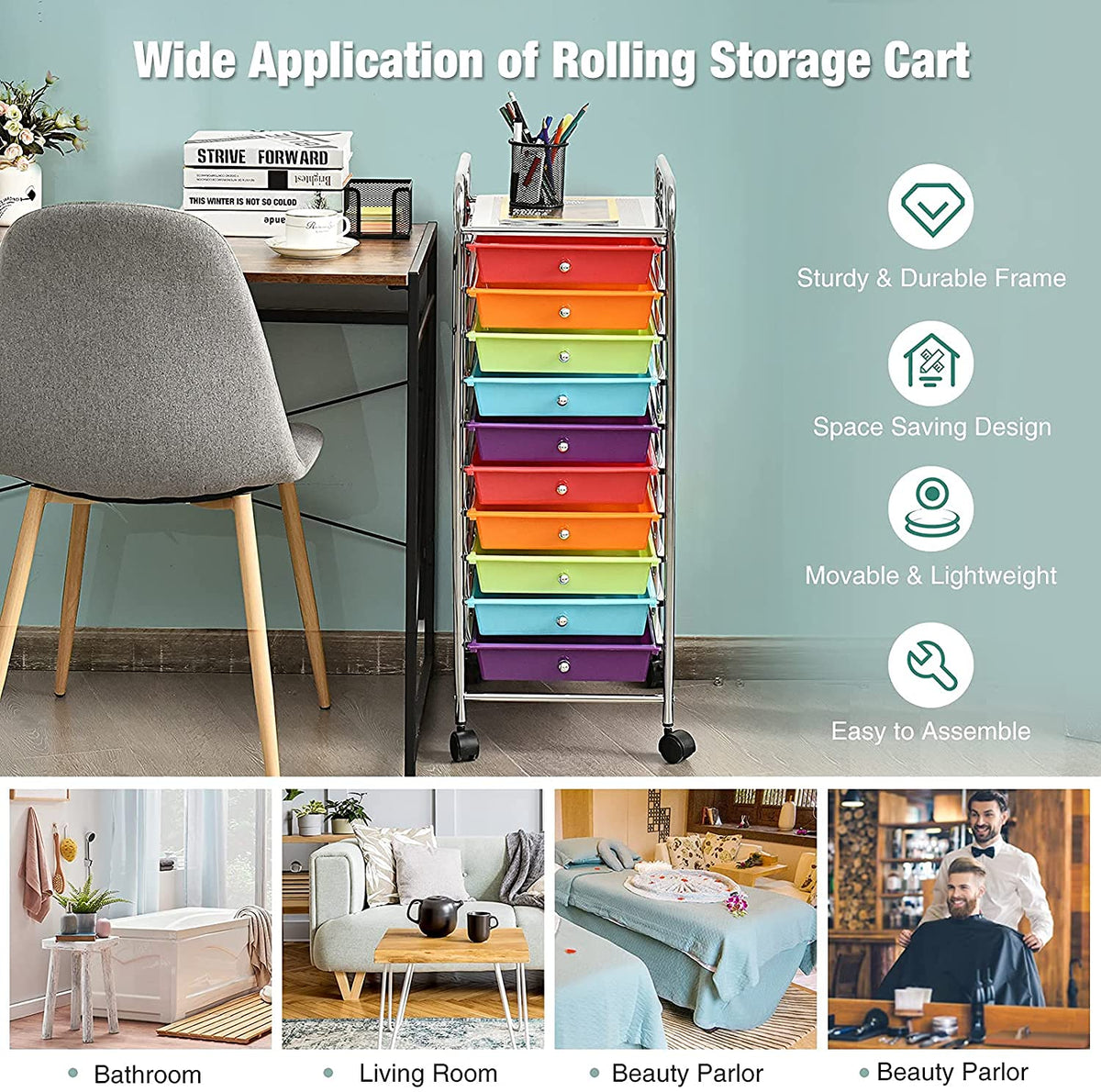 10 Drawer Rolling Storage Organizer Cart Y379