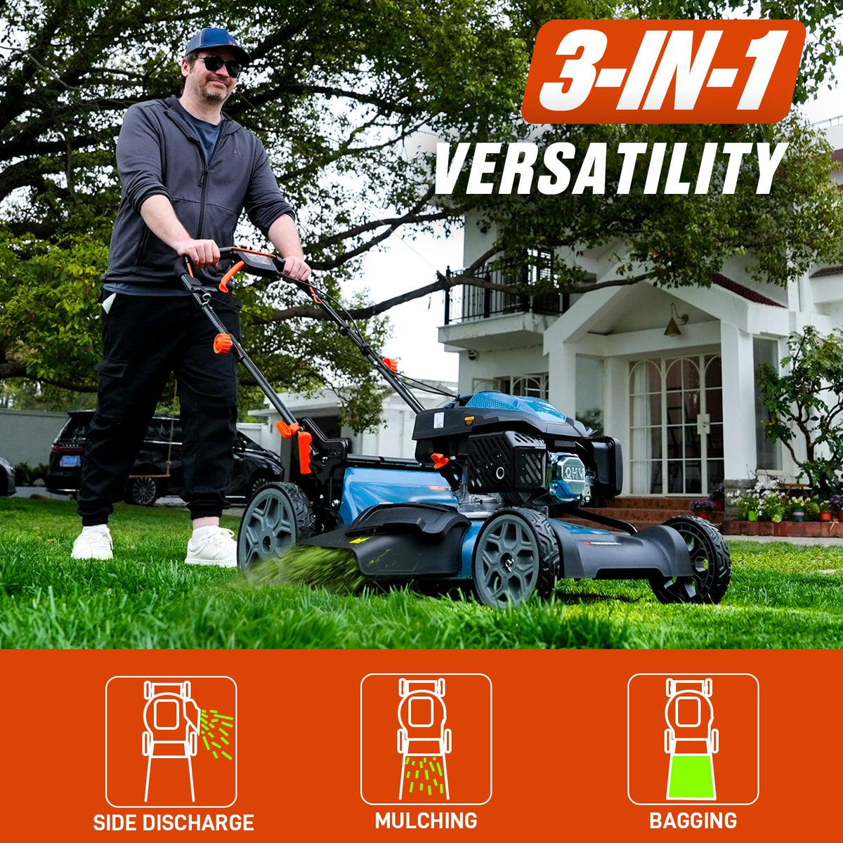 22" 3-in-1 Variable Speed Self Propelled Gas Lawn Mower K189826