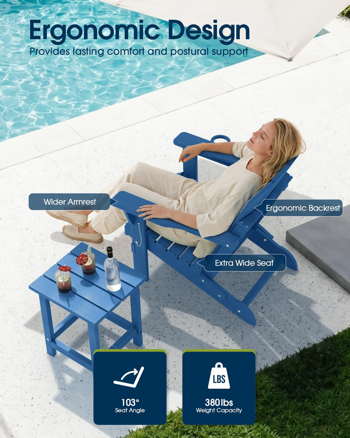 Folding Adirondack Chair Navy Blue G436594
