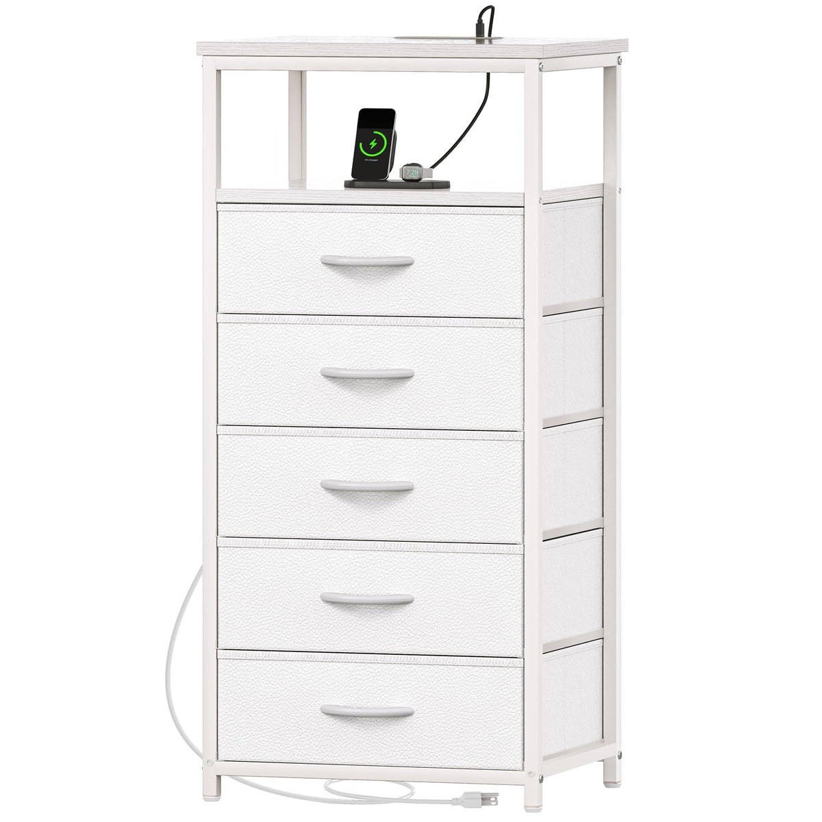 White 5 Drawer Dresser with Charging Station L368