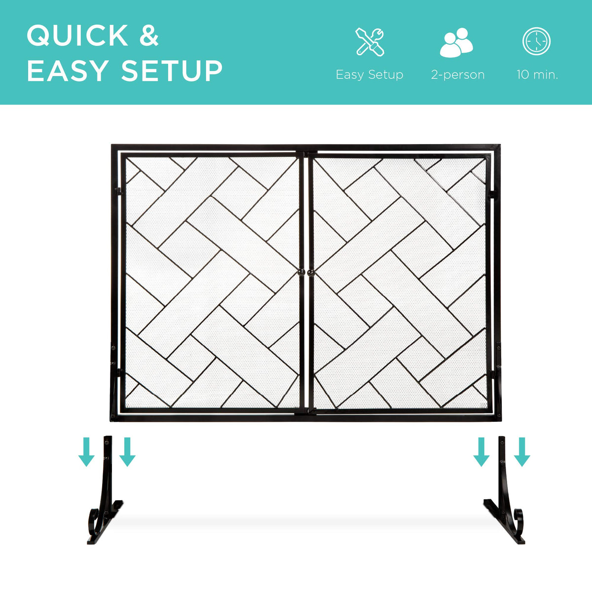 Black 2-Panel Wrought Iron Fireplace Screen P41204