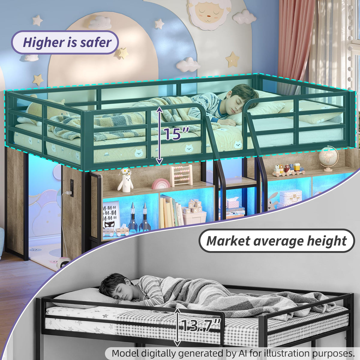 Twin Size Low Loft Bed with Storage T29275