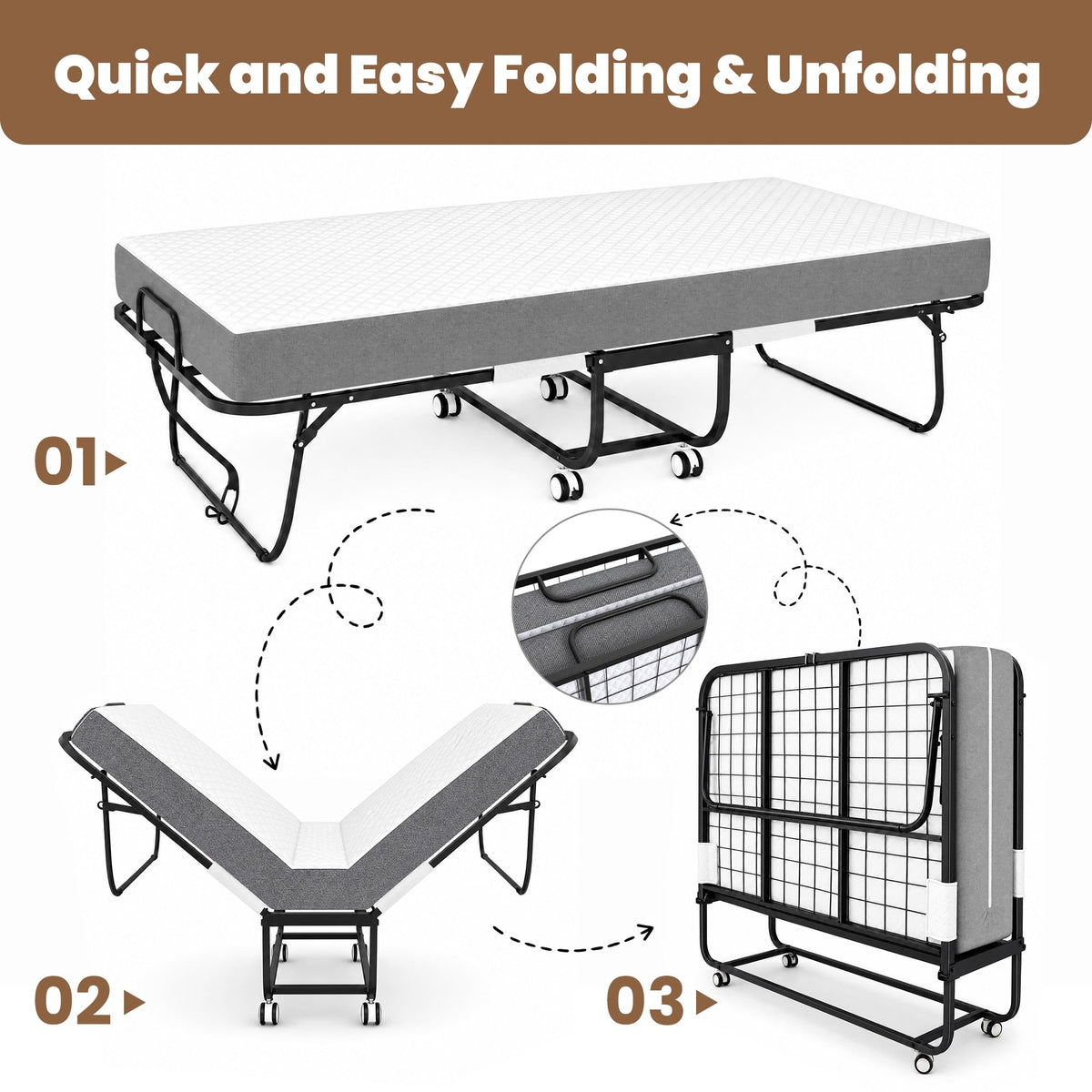 Folding Bed with Mattress, Twin Memory Foam A7877