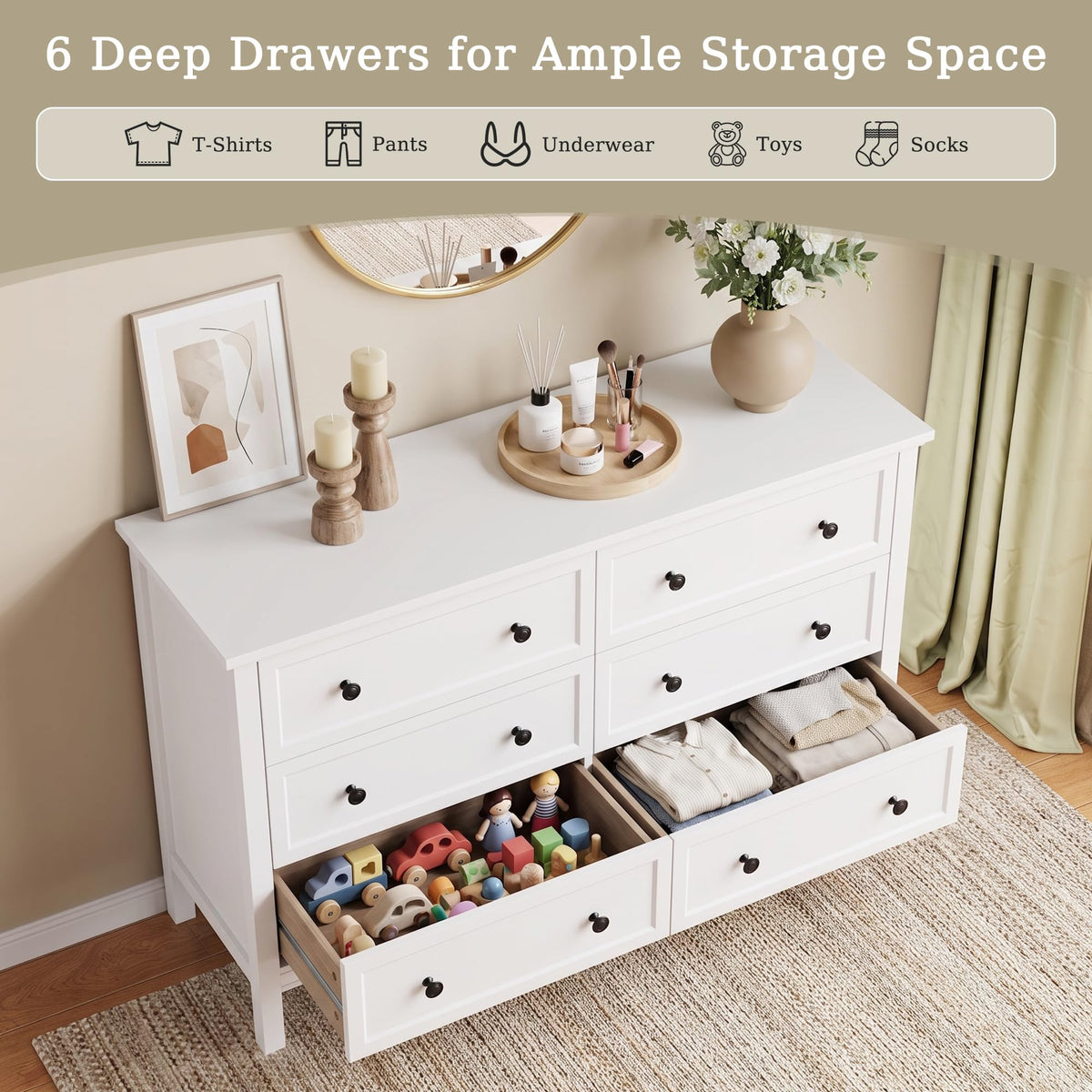 White 6 Drawer Dresser B188