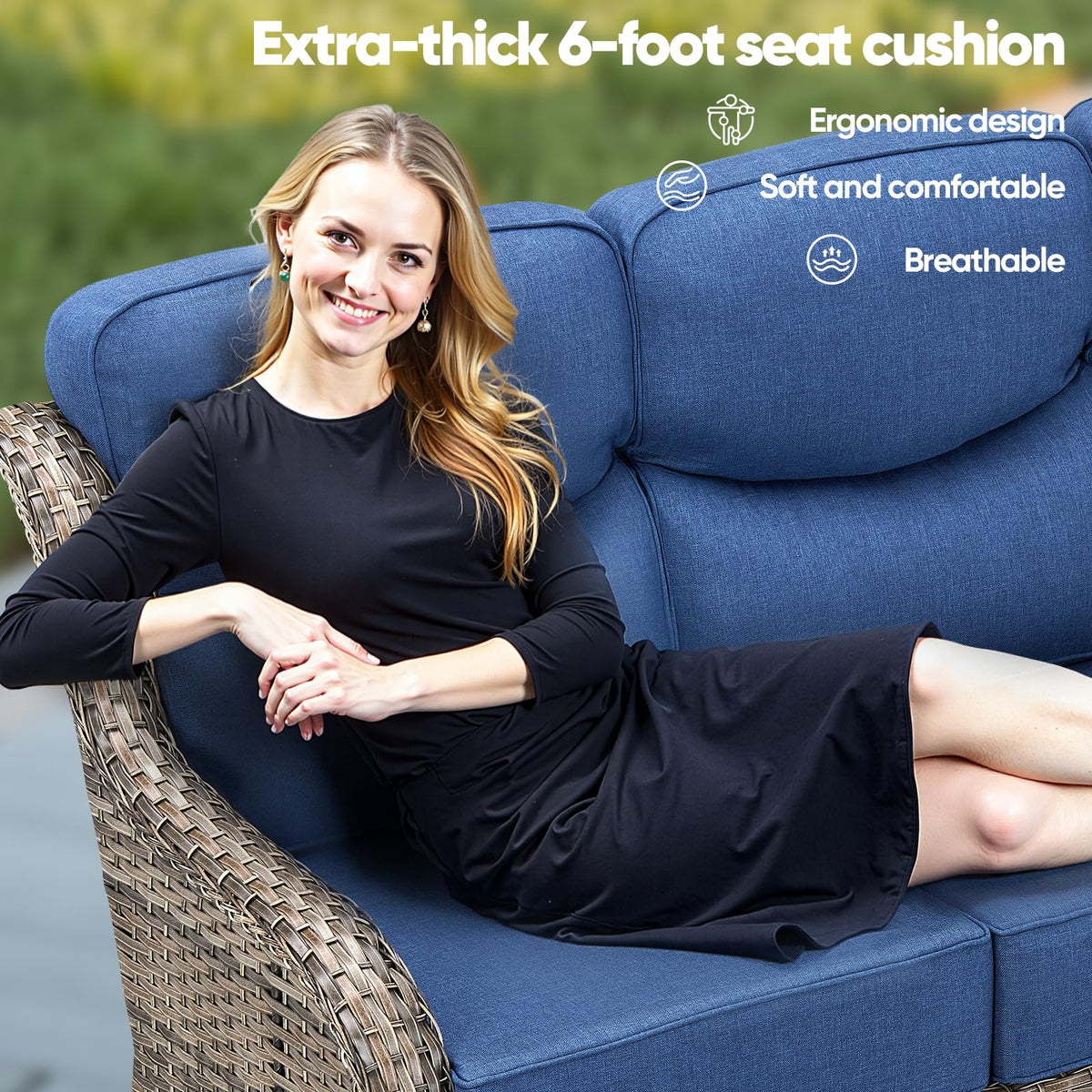 Grey Wicker 3-Seat Outdoor Sofa with Cushion Y336