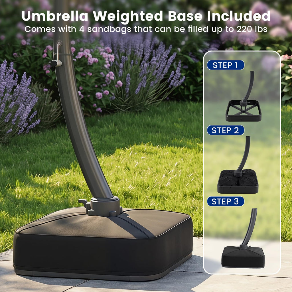 11FT Navy Cantilever Patio Umbrella with Base W36838