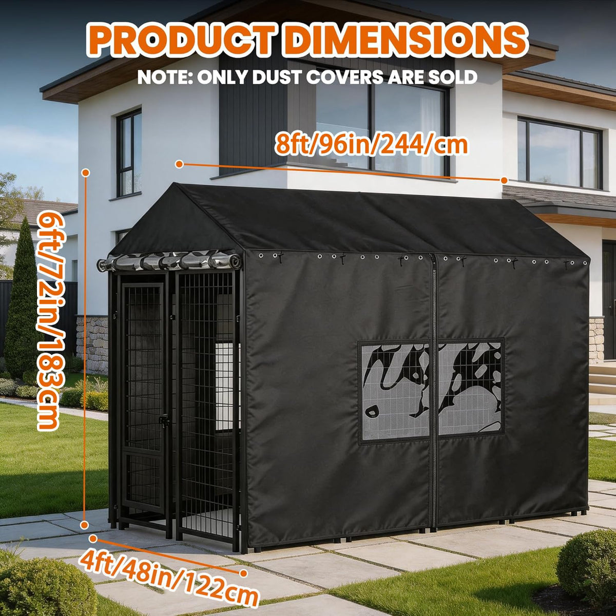 Outdoor Dog Kennel Cover with Clear PVC Windows & Roll-Up Panels M36092
