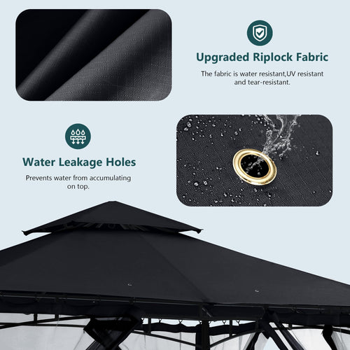 10x12 ft Heavy Duty Patio Gazebo with Netting Walls P9504