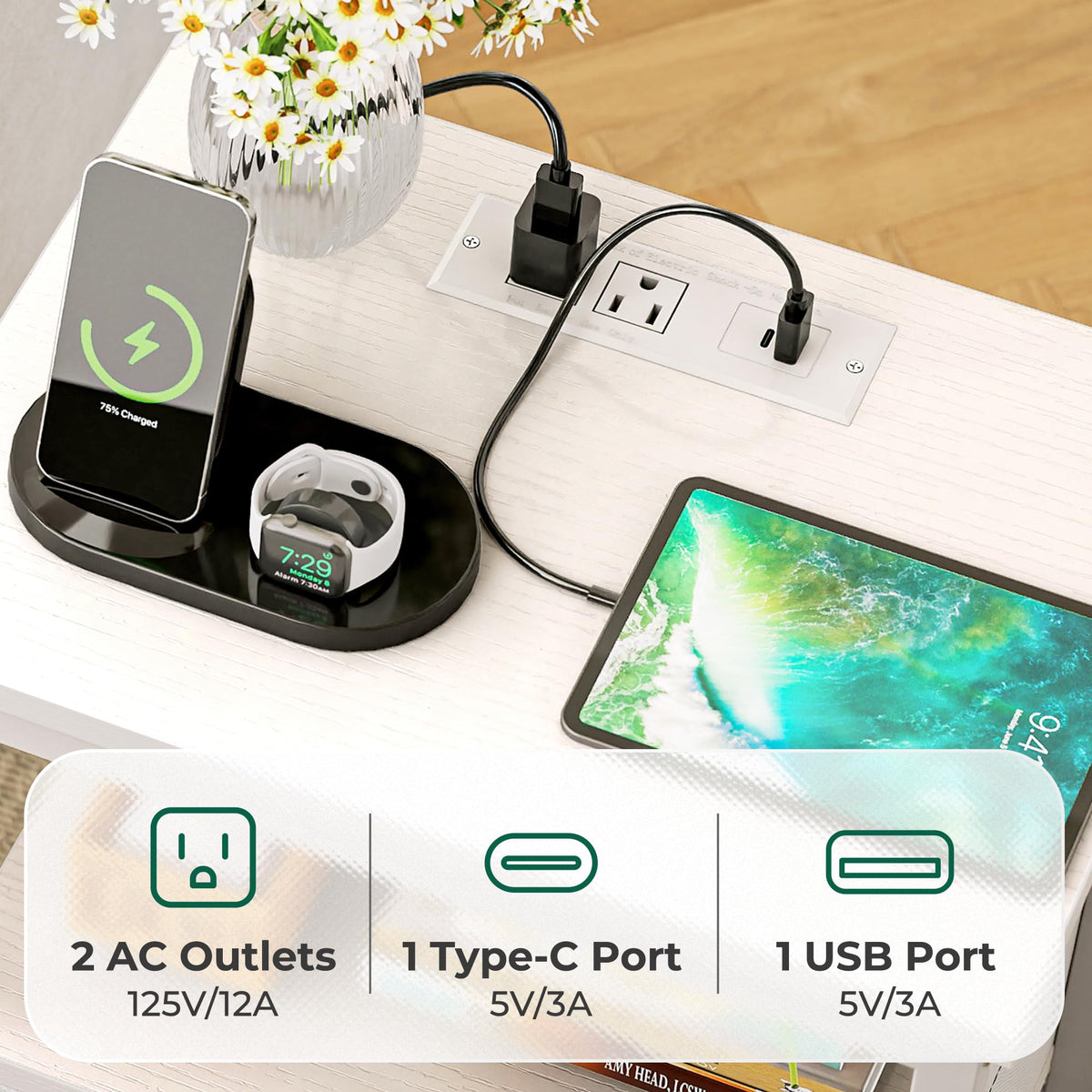 White 5 Drawer Dresser with Charging Station L368