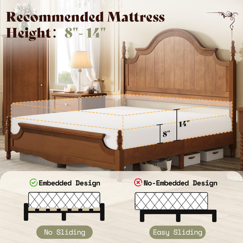 California King Solid Wood Poster Bed with Arched Headboard Z612