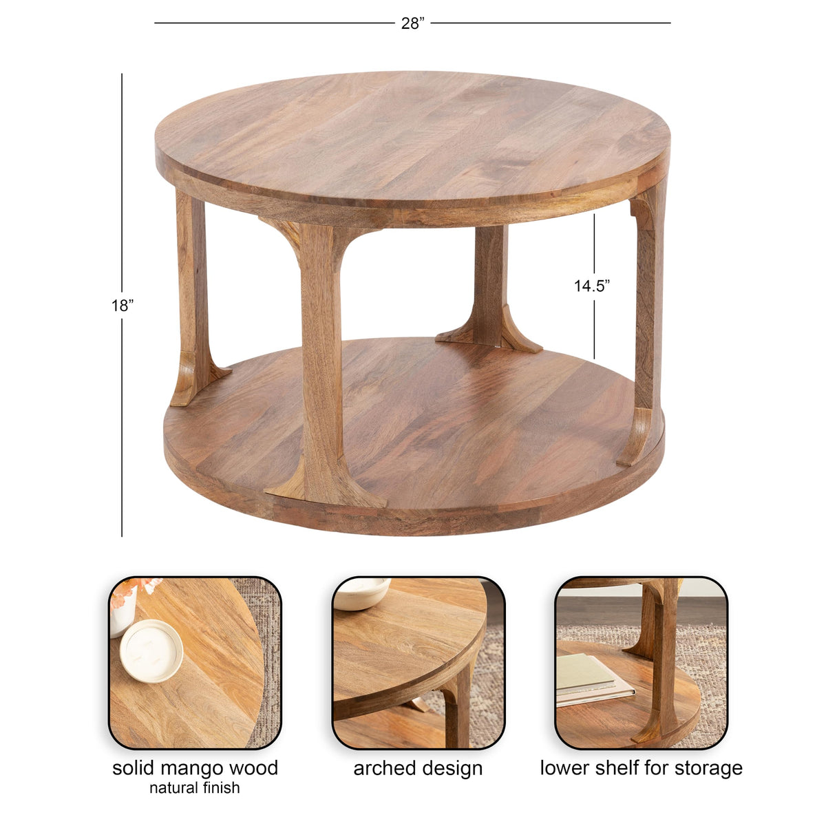 Round Mango Wood Coffee Table with Storage S54101