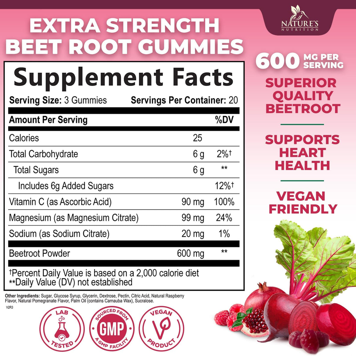 Beet Root Gummies with Beetroot Powder & Vitamin C, Berry Flavored, 60 Gummies W381619