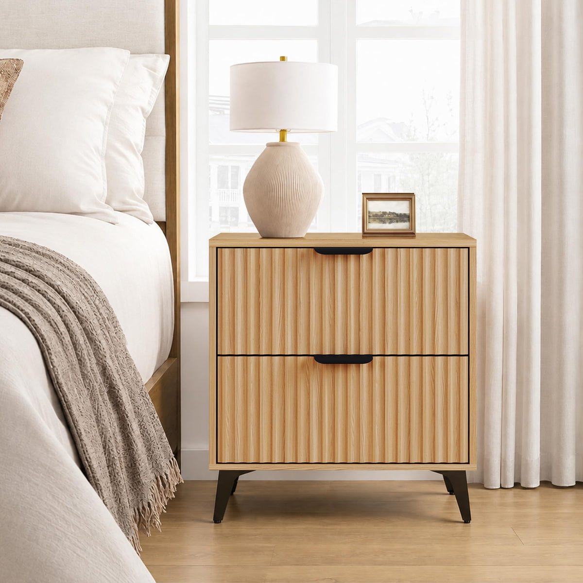 Wood Nightstand Set of 2 with 2 Drawers I232758