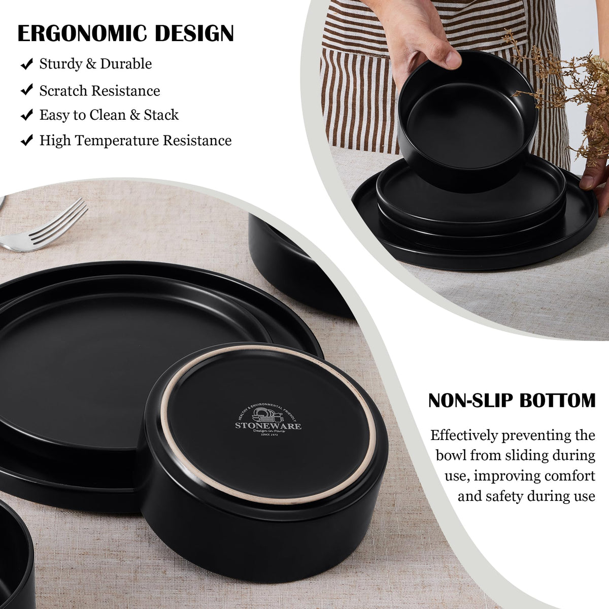 Black 18-Piece Stoneware Dinnerware Set for 6 V819