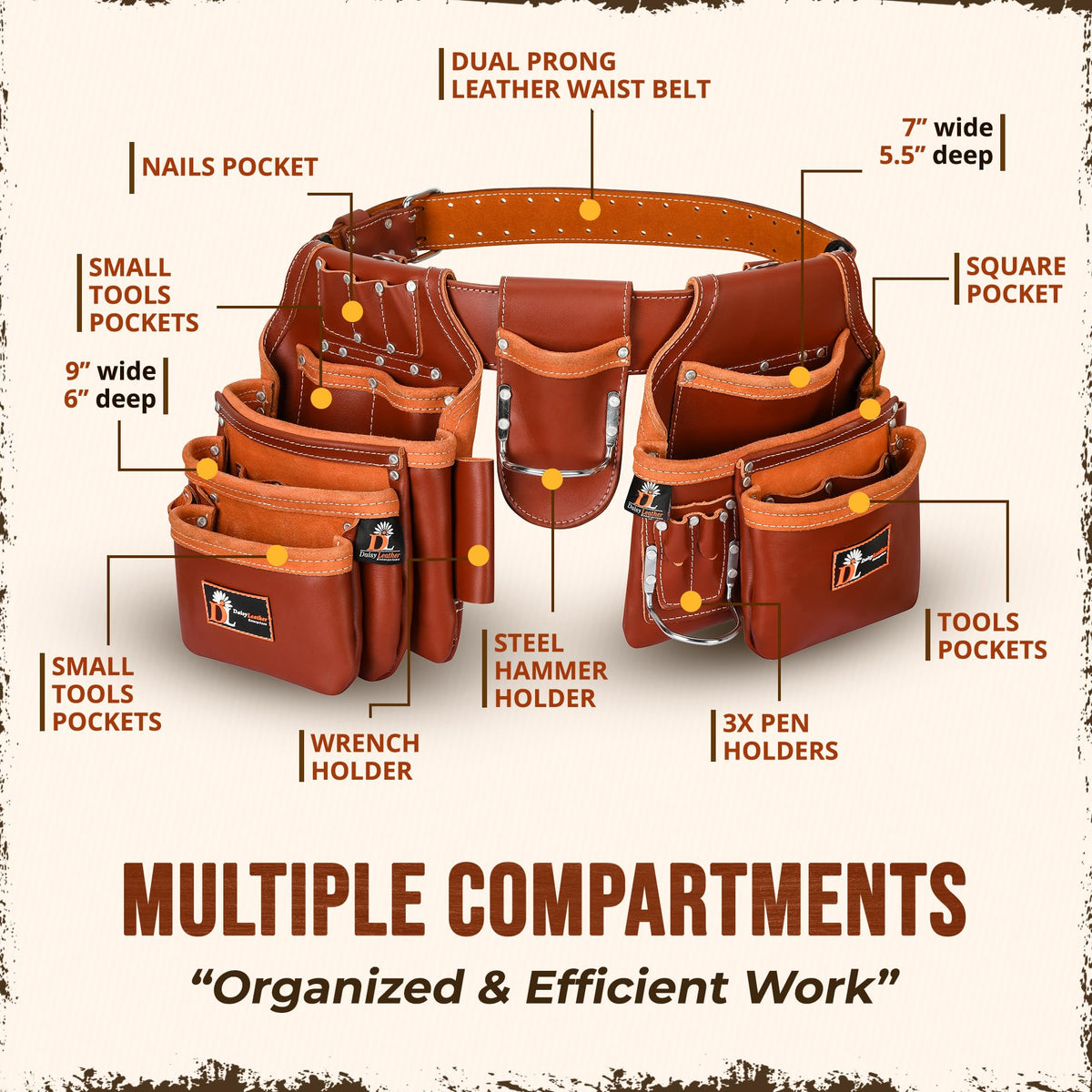 Leather Tool Belt 28 Pockets 2.5-inch Padded V223