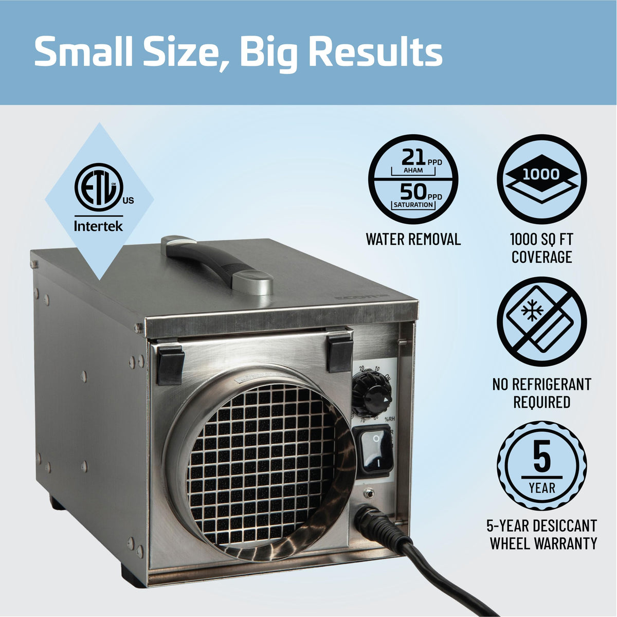 50 Pint Portable Desiccant Dehumidifier Stainless Steel K9649