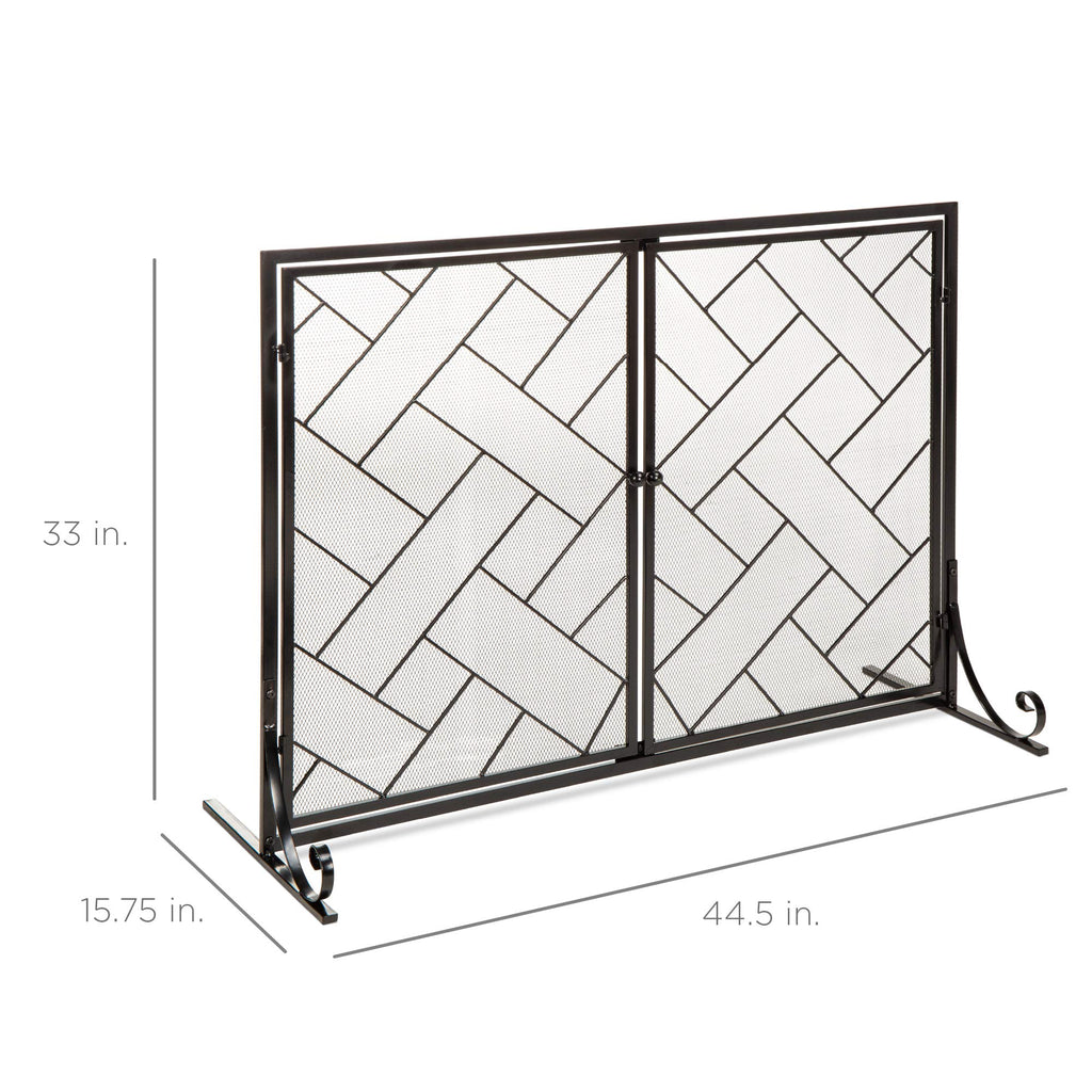 Black 2-Panel Wrought Iron Fireplace Screen P41204