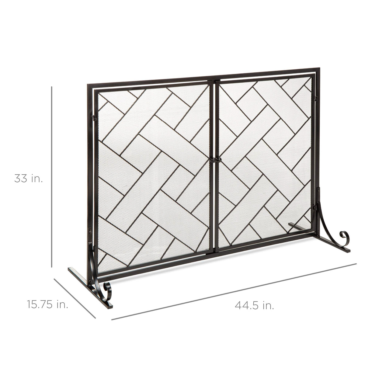 Black 2-Panel Wrought Iron Fireplace Screen P41204