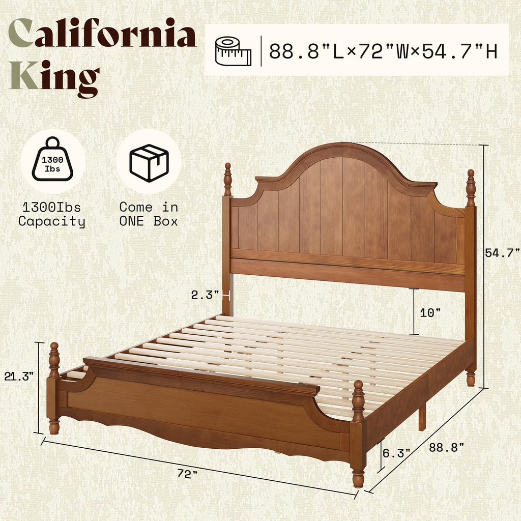 California King Solid Wood Poster Bed with Arched Headboard Z612