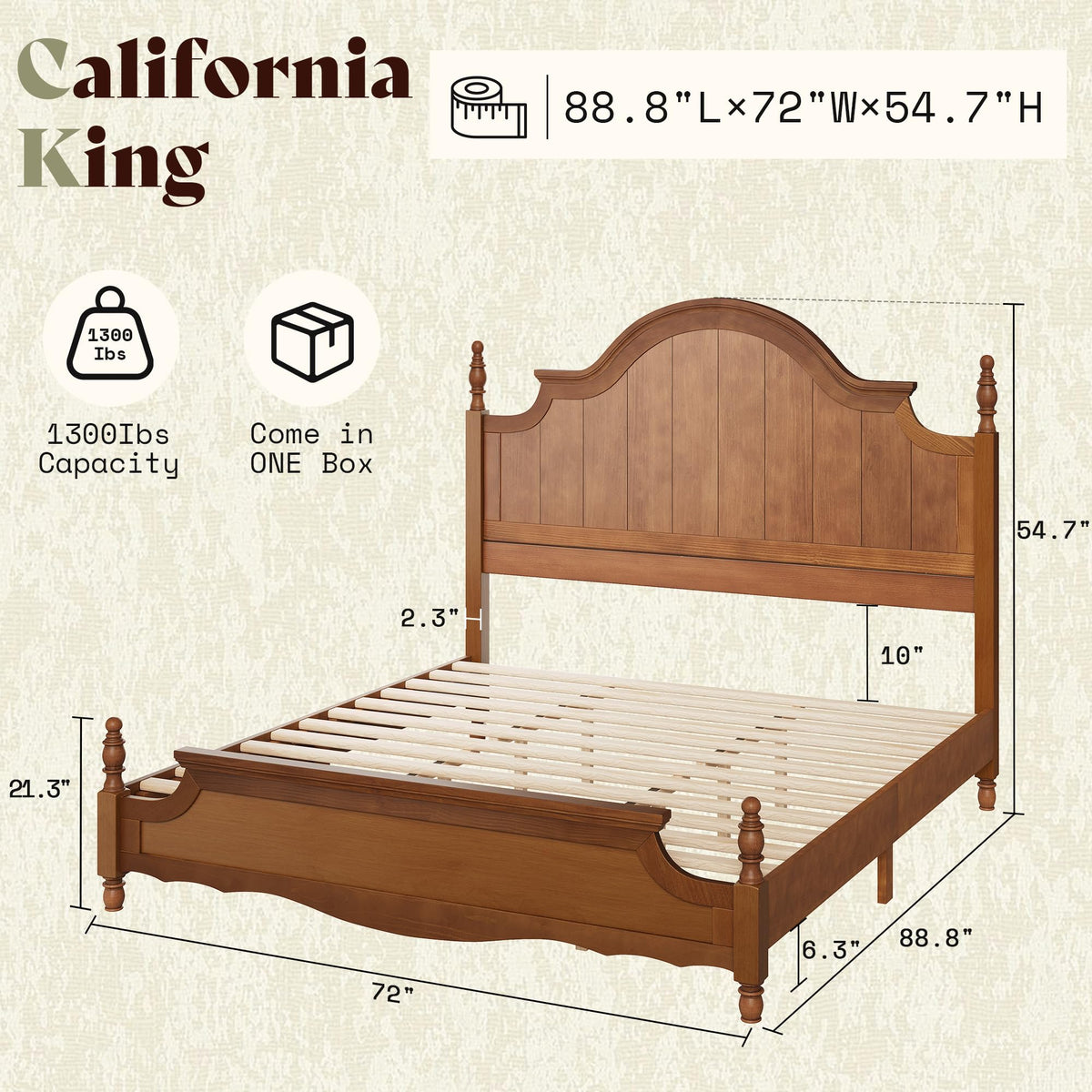 California King Solid Wood Poster Bed with Arched Headboard Z612