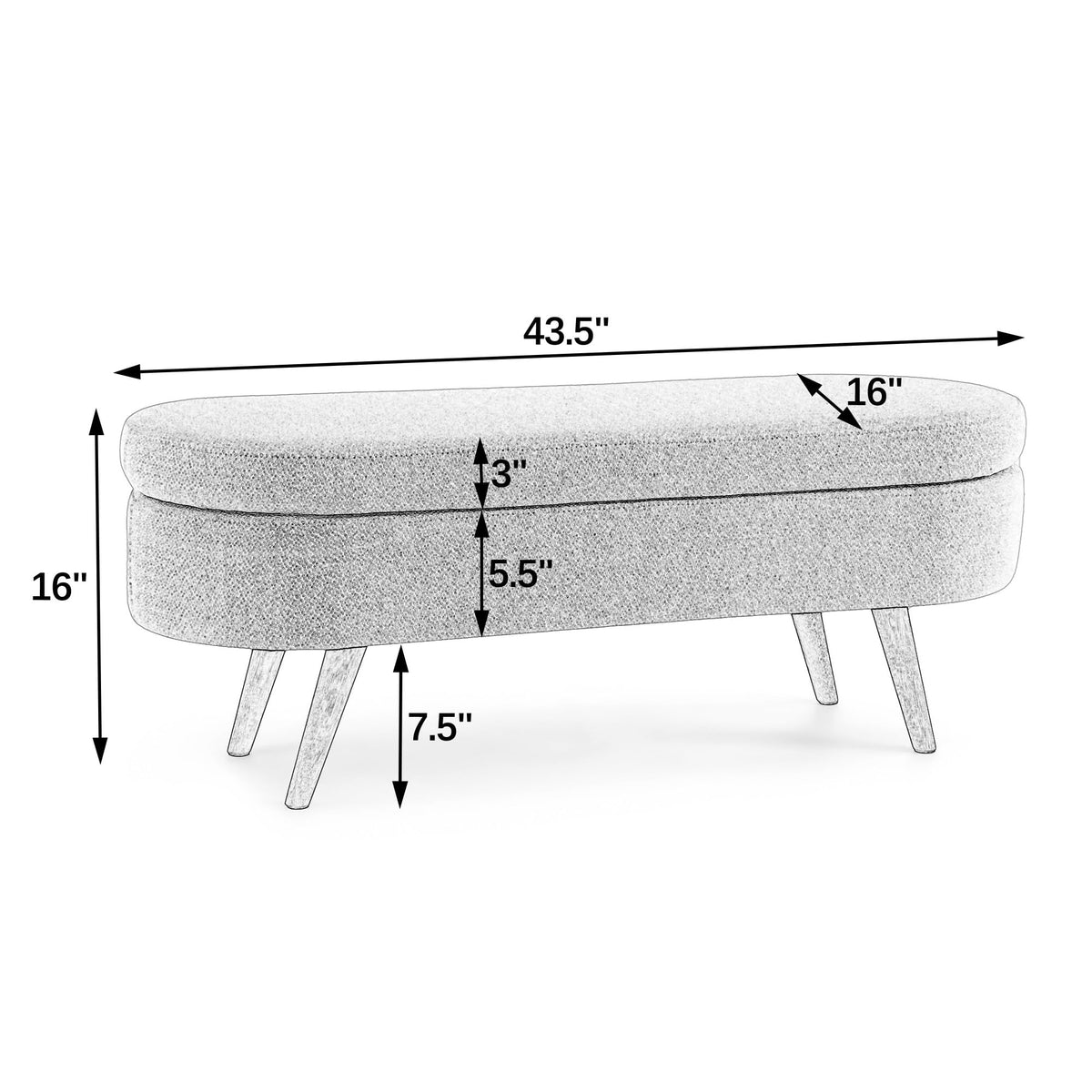 Cream Oval Boucle Storage Ottoman with Wooden Legs Y771
