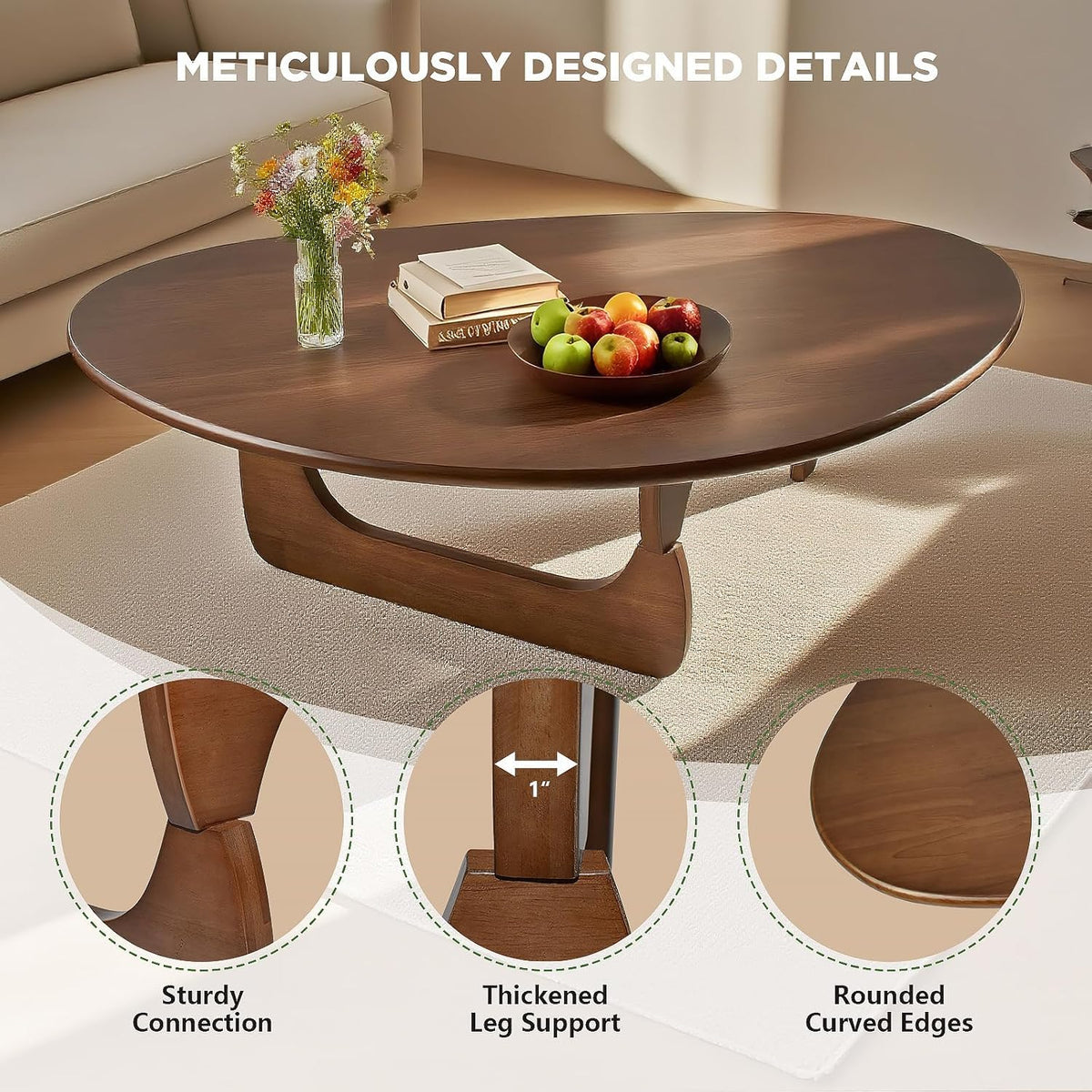 Solid Wood Oval Coffee Table 35"Lx24"Wx16"H D201