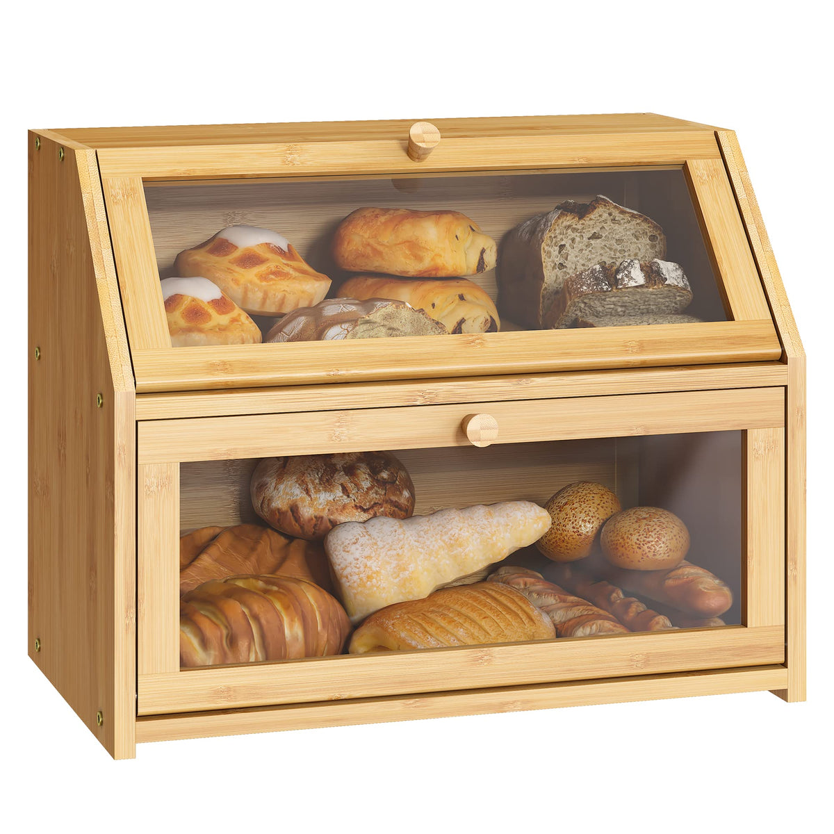 Double Layer Bamboo Wooden Bread Box B14005