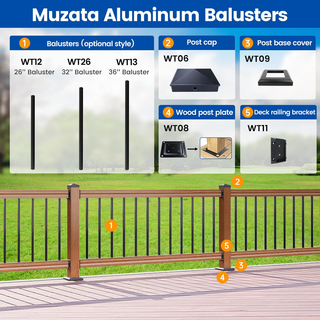 50 Pack 32" Black Aluminum Square Deck Balusters B15227