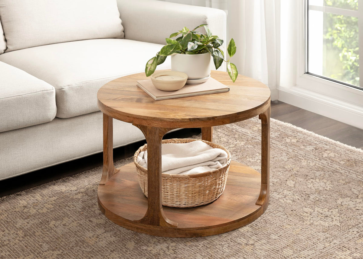 Round Mango Wood Coffee Table with Storage S54101