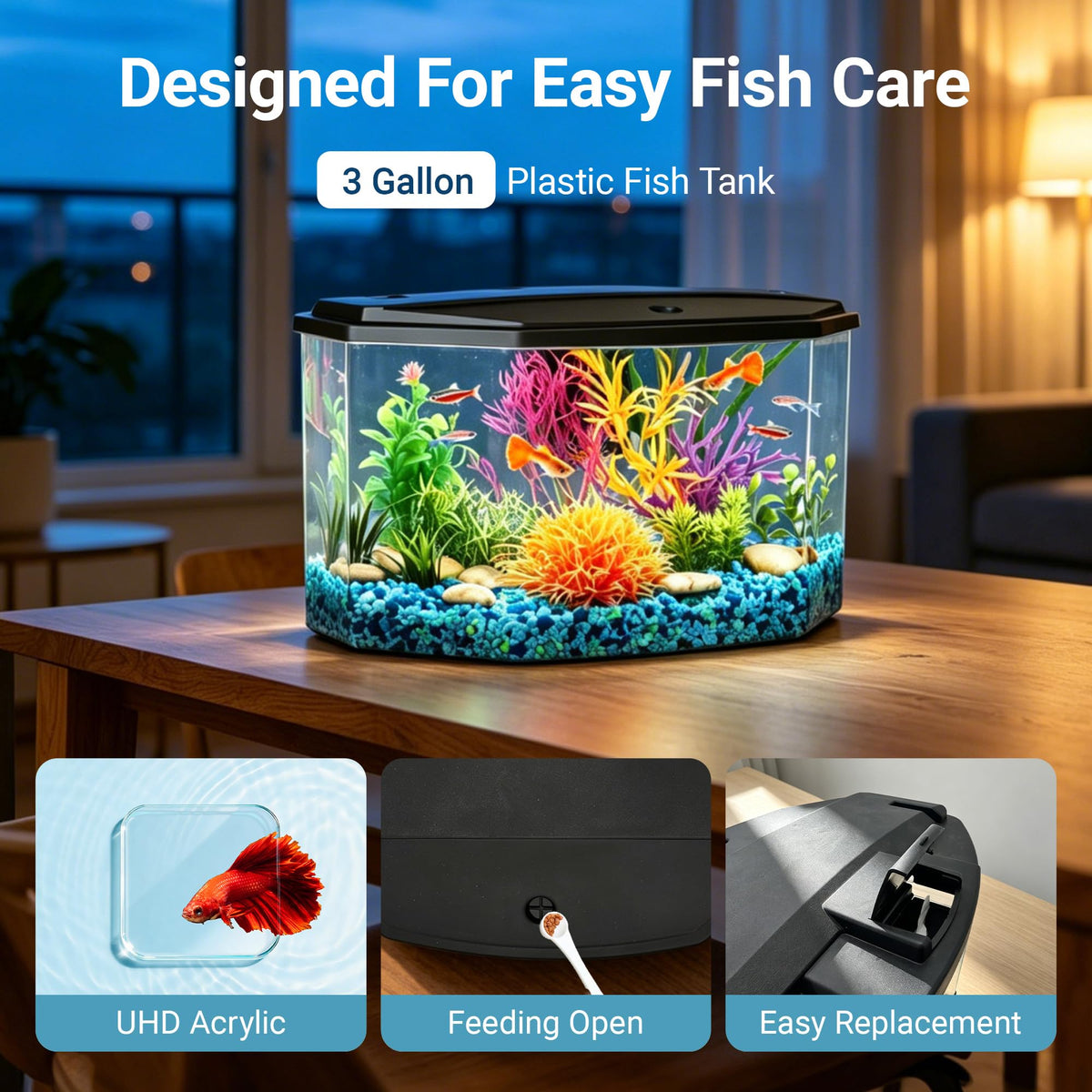 3-Gallon Plastic Aquarium Starter Kit with LED Lighting and Filtration U722240