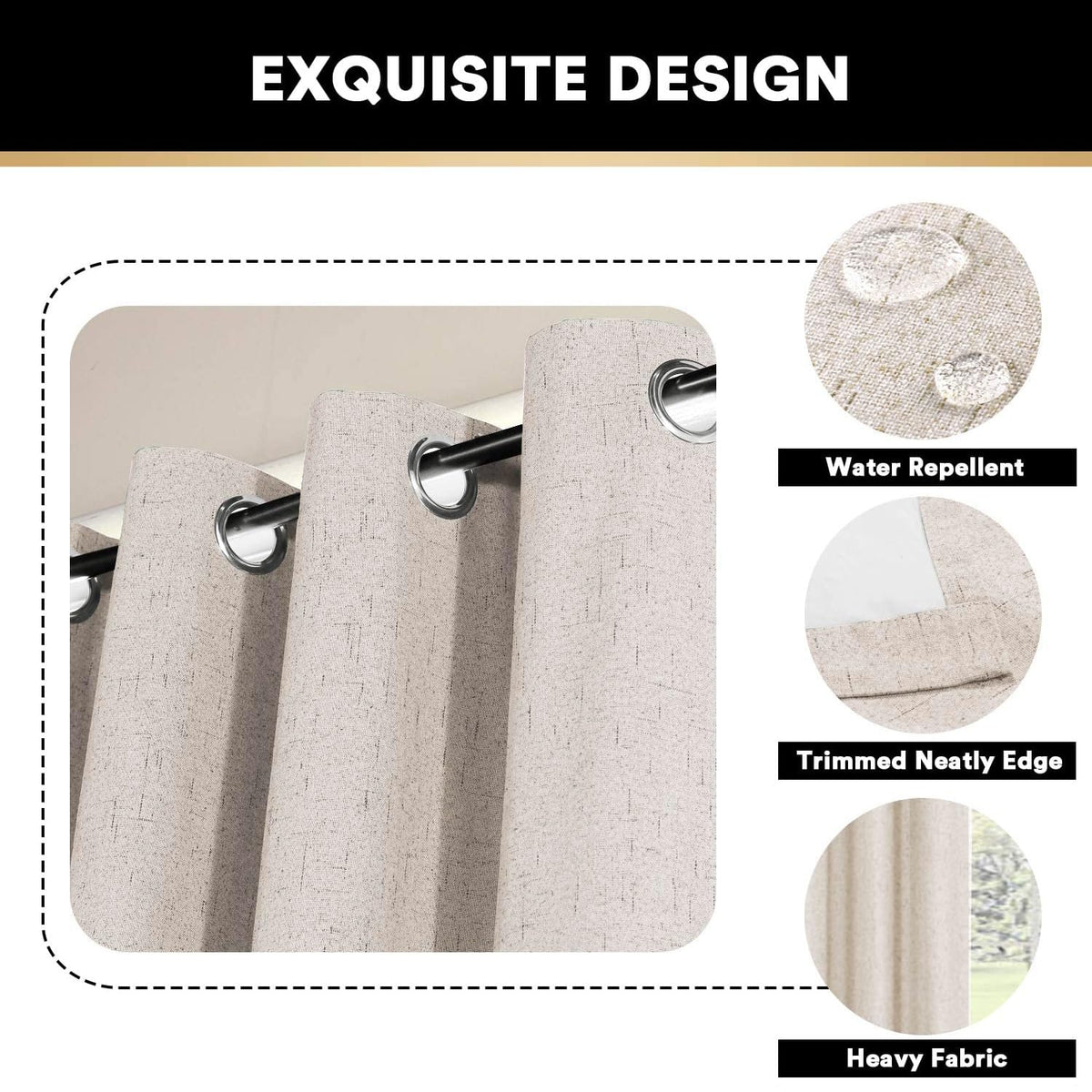 Blackout Curtains 84 Inches Long Faux Linen Thermal Insulated W100 X L84 Inch K3731