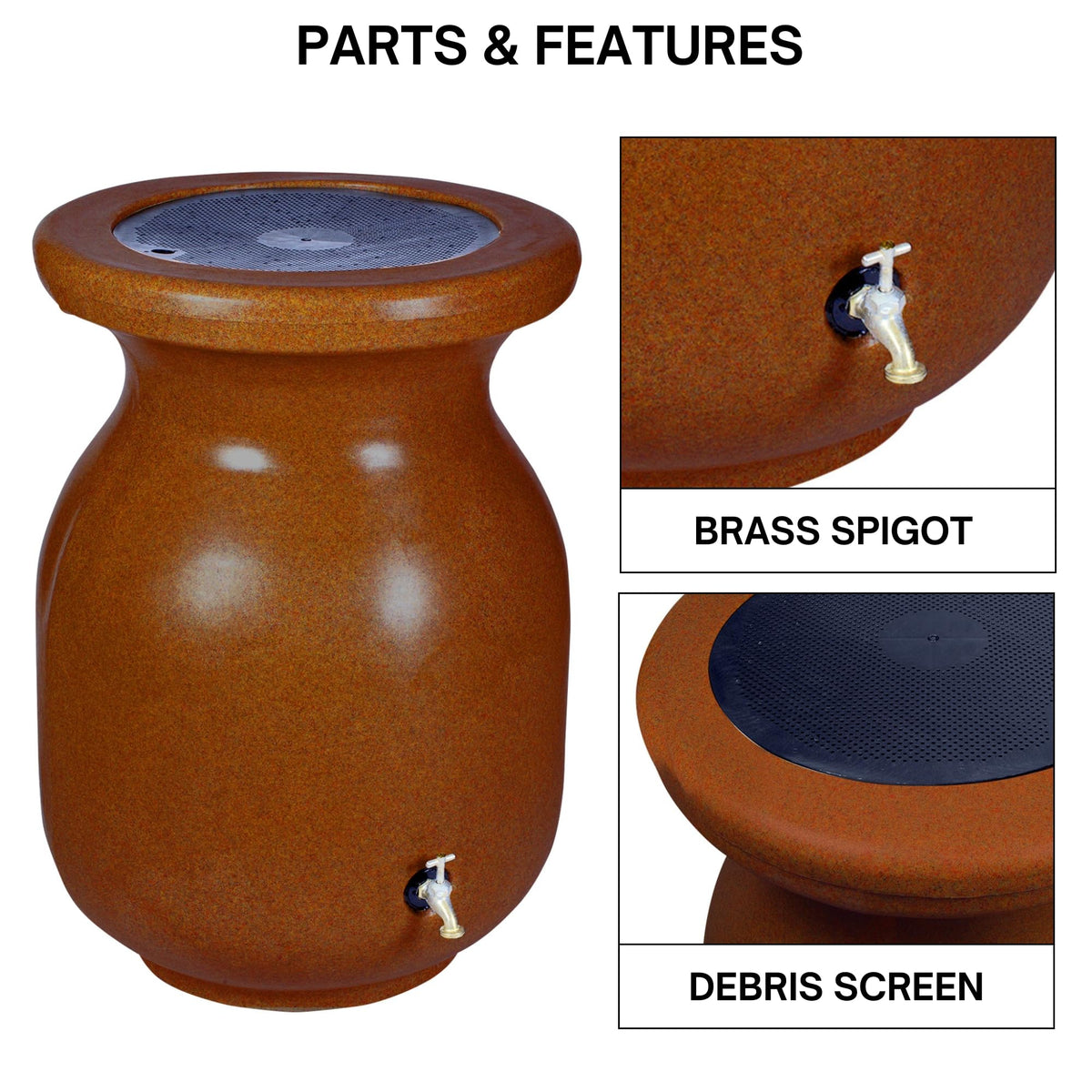 Beige 50 gal Stone-Look Rain Barrel with Brass Spigot G13207