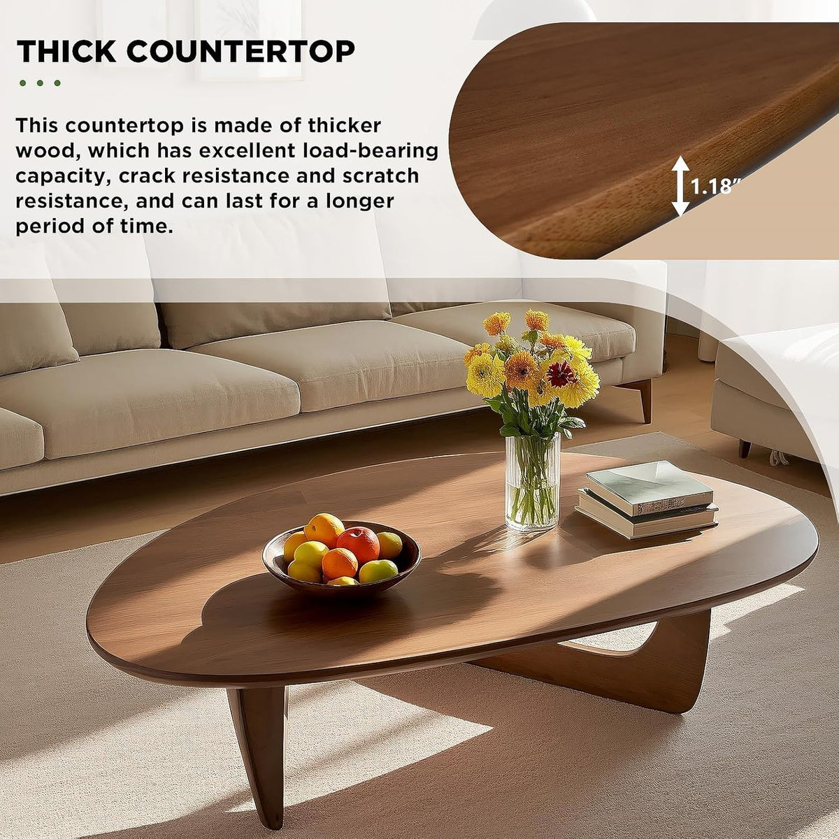 Solid Wood Oval Coffee Table 35"Lx24"Wx16"H D201