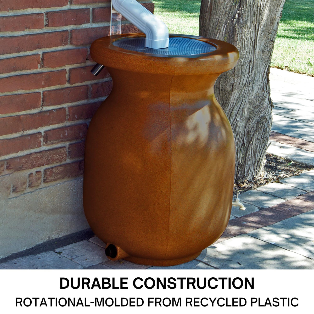 Beige 50 gal Stone-Look Rain Barrel with Brass Spigot G13207